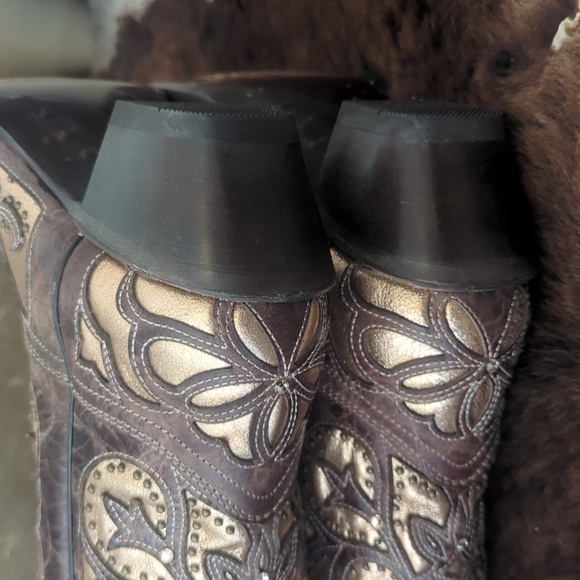 CORRAL E1594 distressed brown leather snip toe cowgirl boots metallic inlay sz 8 - Picture 16 of 16